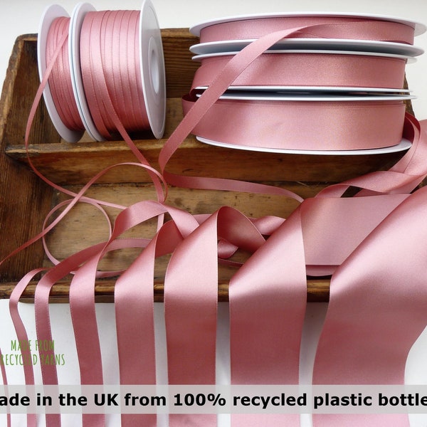 Dusty pink double satin ribbon, antique rose Berisfords recycled ECO FRIENDLY made in the UK, col #60