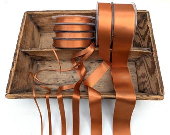 Burnt Orange Double Satin Ribbon: Rusty Copper Terracotta