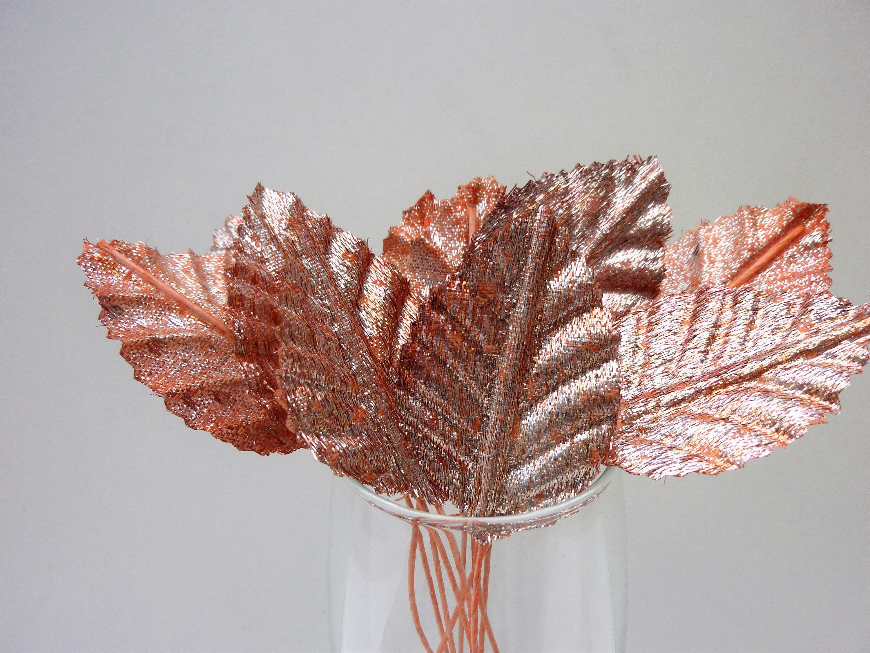 Rose gold leaf on wire stem wedding decorations floral Etsy