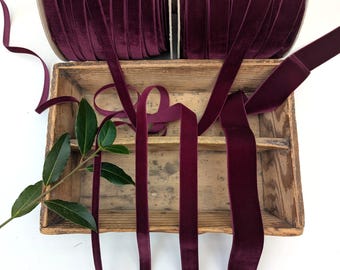 Burgundy Red Velvet Ribbon Trim, Berisfords, 9mm-36mm