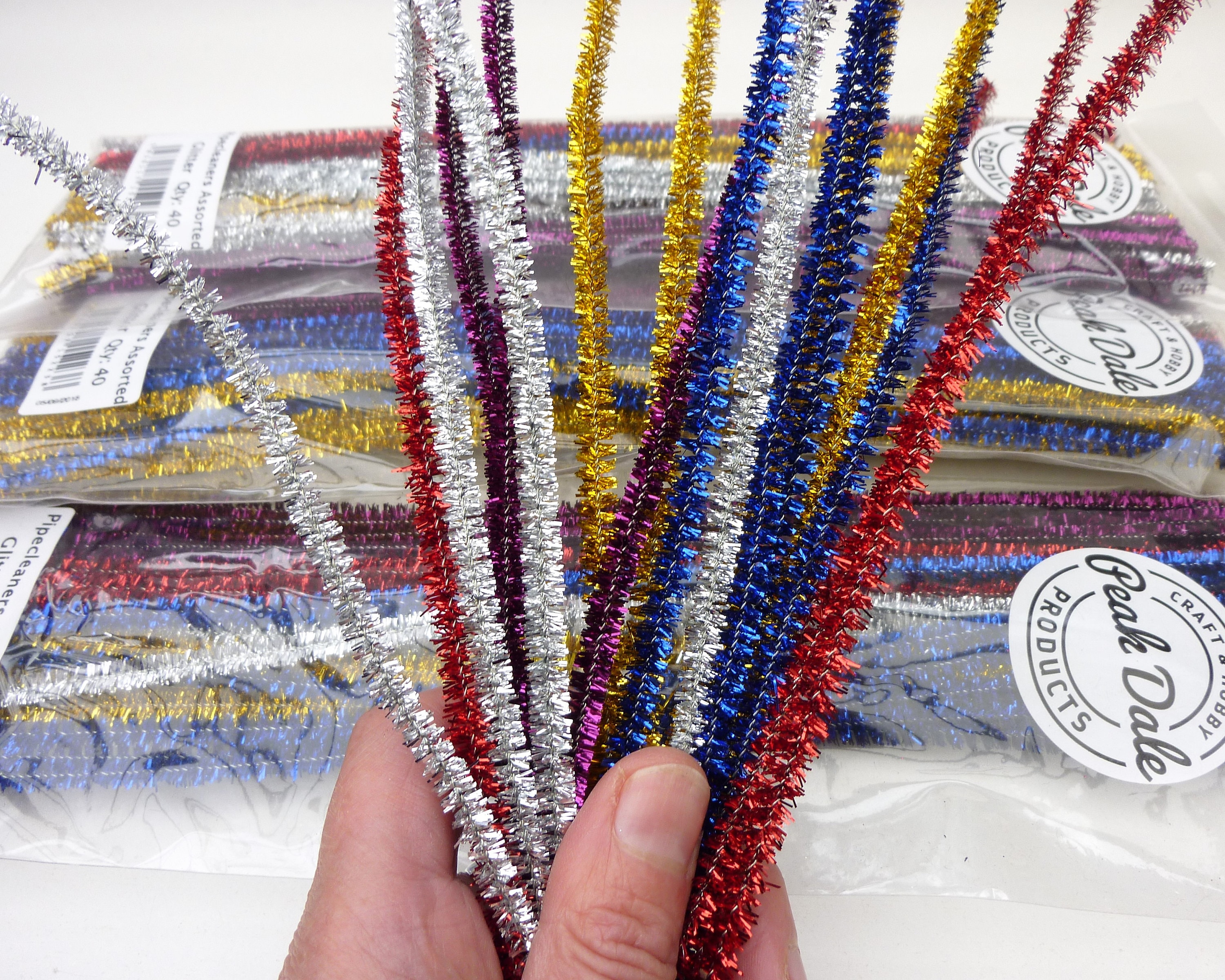 Assorted Glitter Pipe Cleaners 30cm Long, Pack of 40, Tinsel Craft Stems  for Modelling, Christmas Crafts 