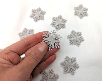 Grey Snowflakes Patches: Satin Finish Iron on Embellishments - Clothing Christmas