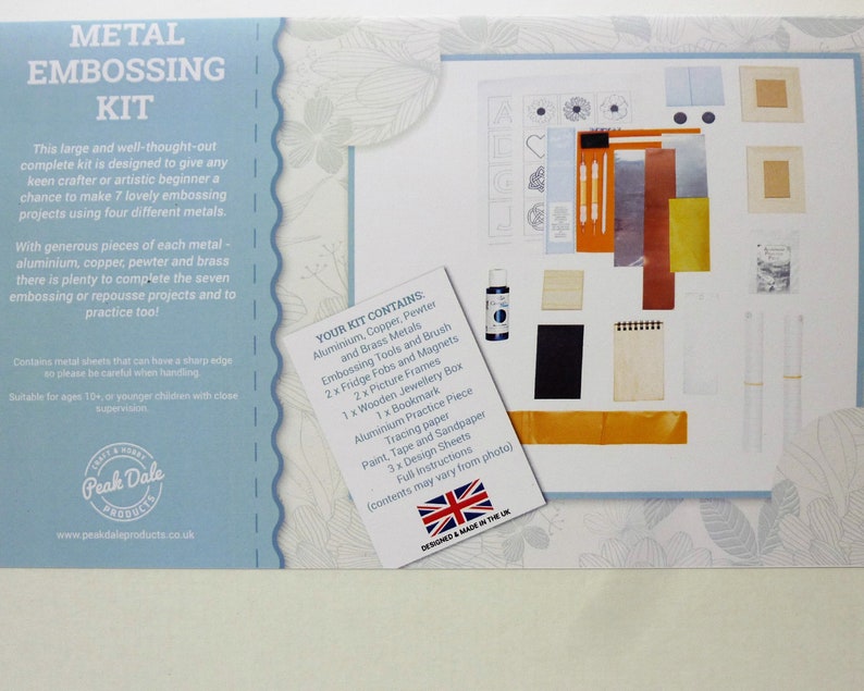 Metal embossing kit beginners 7 projects, craft kits for adults or kids, brass copper pewter aluminium image 6