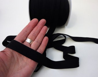 Black fold over elastic for lingerie, soft FOE for hair ties by the metre or roll