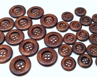 Dark Brown Wooden Buttons, 4-Hole, Sewing, Knitting, Crafts, Sehlbach and Whiting
