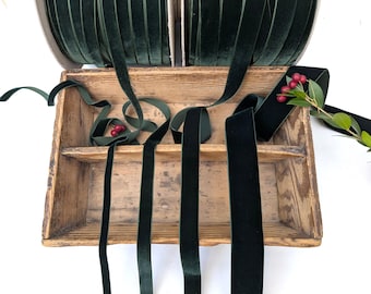 Dark Olive Green Velvet Ribbon Trim, Berisfords, 9mm-36mm