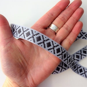 Grey Scandinavian Ribbon Trim, Embroidered Ribbon, Woven Nordic Boho ...