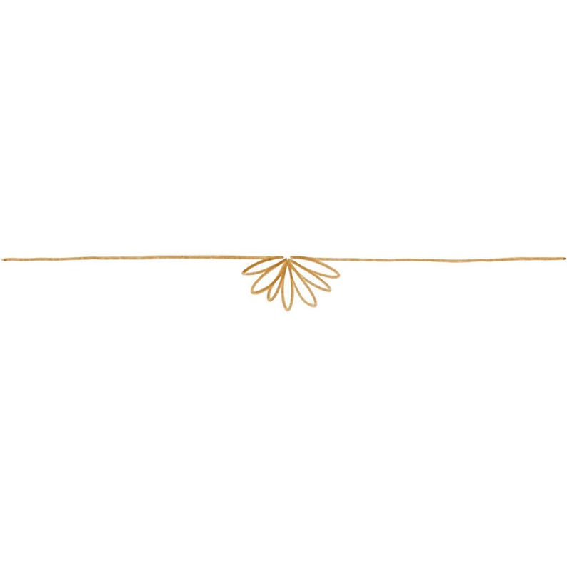 May include: A gold line with a stylized flower design in the center.