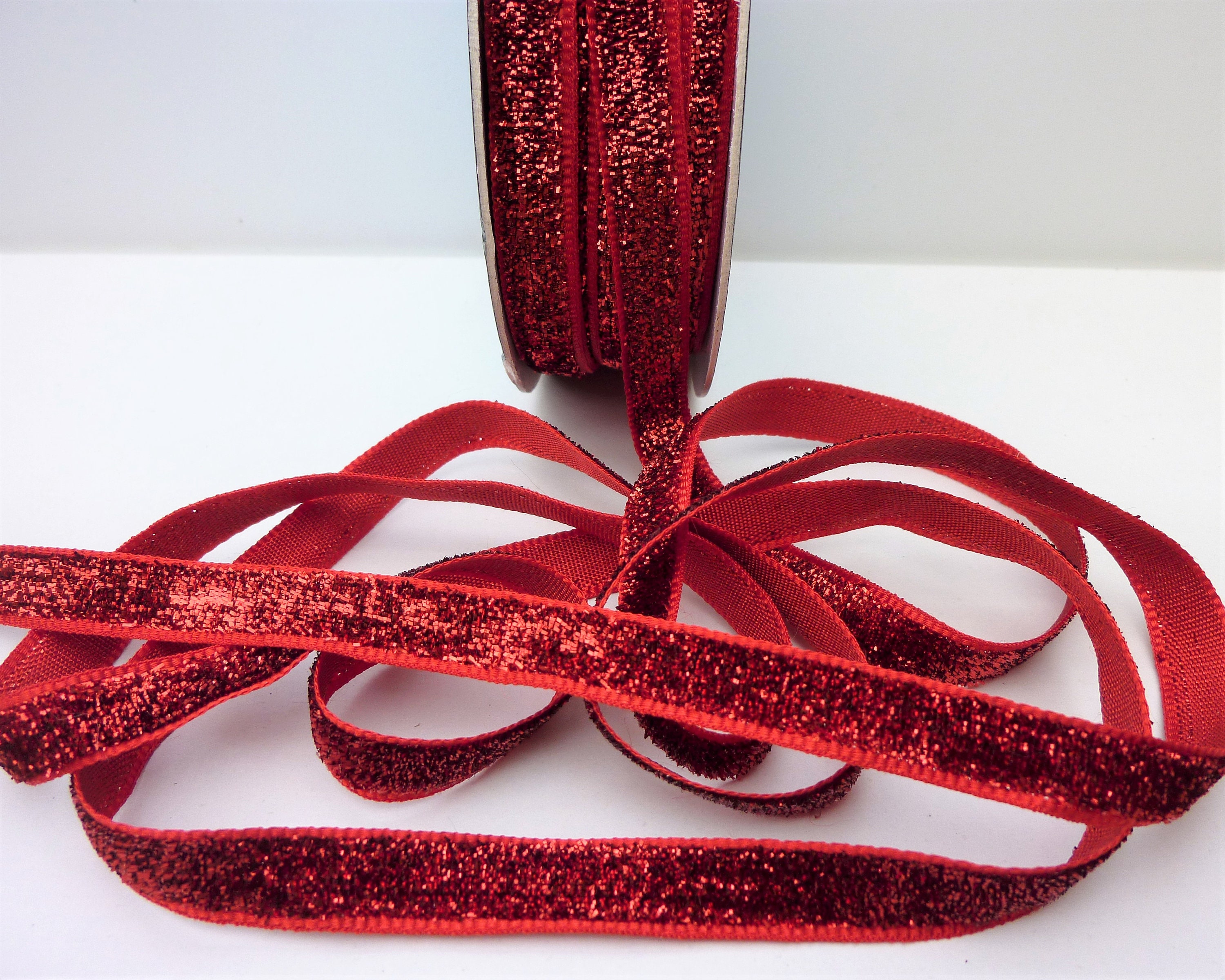 Cinta de terciopelo de brillo metálico rojo ribete brillante Etsy