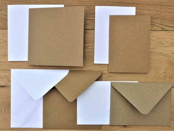 Blank Cards With Envelopes, Square, A6, Card Making Kit, White and Recycled  Kraft Cards, Pack of 10 