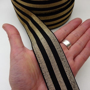 Gold and black metallic striped elastic, wide elastic for waistband 40mm 1.57 inch