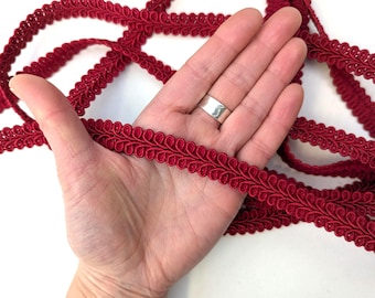 Dark Red Upholstery Trim Gimp Braid: 15mm Scrolled Lampshade Furniture Embellishment