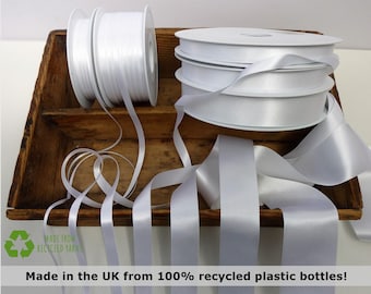 White double satin ribbon, Berisfords recycled ECO FRIENDLY made in the UK, col #01