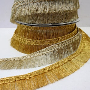 Gold fringe trim, metallic brush fringing for lampshades costumes bags clothing, 2.1cm 7/8 inch wide