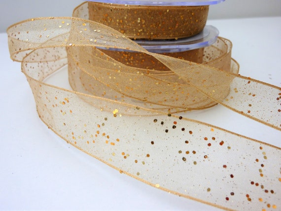GOLD COLOUR SNOWFLAKE 15mm COTTON RIBBON 10M FULL ROLL WREATHS GIFTS CHRISTMAS