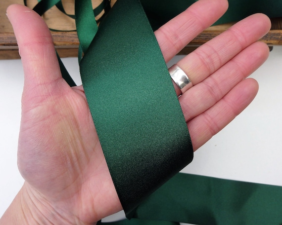 Dark Forest Green Double Satin Ribbon, Berisfords Recycled ECO FRIENDLY,  Made in the UK Col 969 