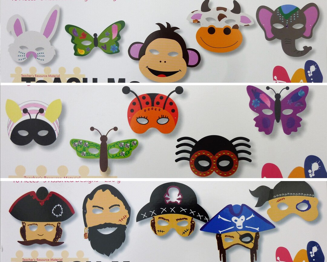 DIY Cardboard Masks: Animal, Insect & Pirate Party Costumes - Etsy UK