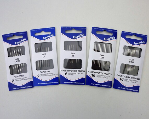 Cross stitch needles, tapestry needles, embroidery needles, crewel hand sewing size 18-24, 26, 3-9, 5-10