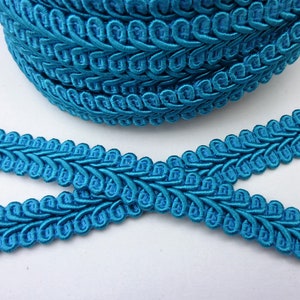 Turquoise blue upholstery trim, scrolled gimp braid, lampshade furniture trim, 15mm 19/32 inch, col #20