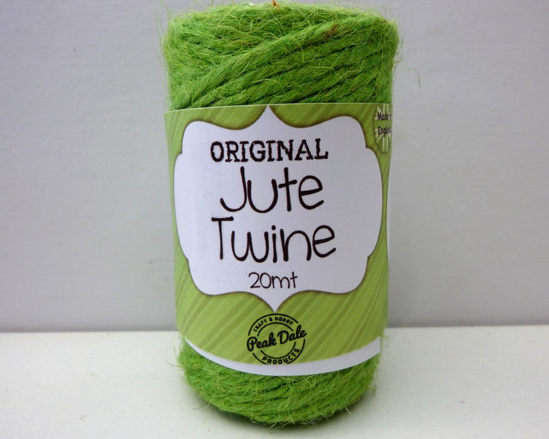 May include: A roll of green jute twine labeled "ORIGINAL Jute Twine 20mt" with a Peak Dale Products logo.