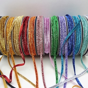 Metallic Glitter Velvet Ribbon: 5mm Narrow Sparkly Trim, 5 or 10m