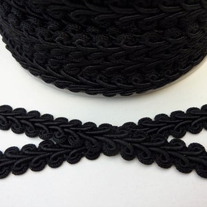 Black upholstery trim, scrolled gimp braid furniture trim, 12mm 15/32 inch, colour #14