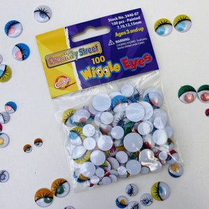 Wiggly googly eyes with eyelashes pack of 100, 4 assorted sizes and colours 7 to 15mm