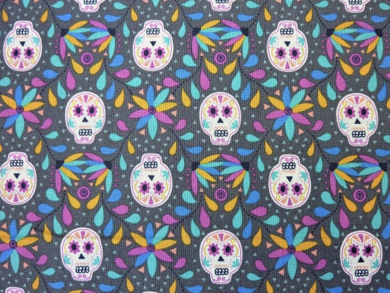 SUGAR SKULL CANDY /"DAY OF THE DEAD/" RED cotton mix fabric sold//PER METRE//