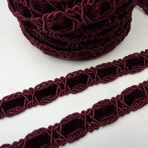 Dark burgundy velvet trim for upholstery clothing lampshades furniture, medieval style 16mm 5/8 inch wide