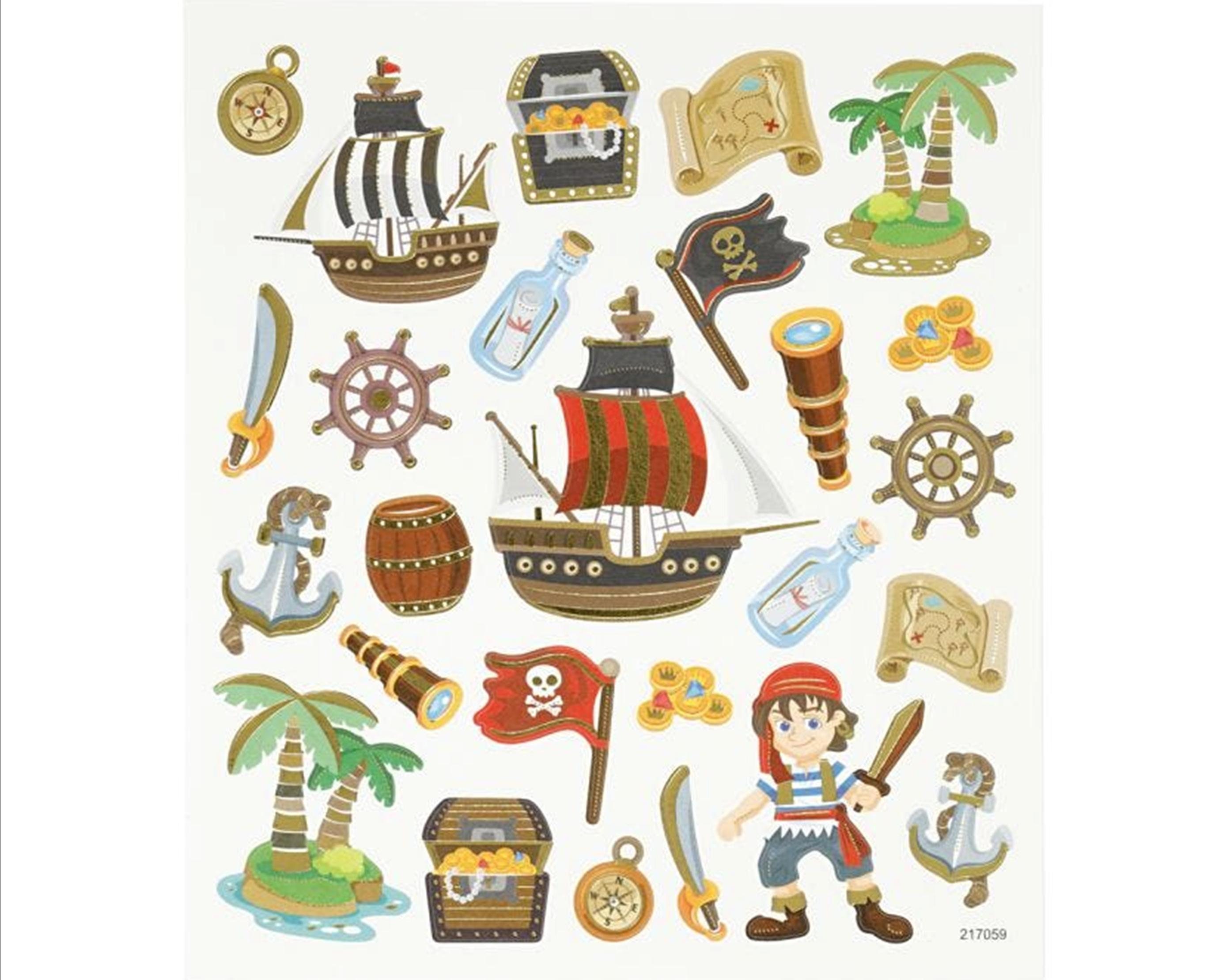 Pirate Stickers Sheet for Children With Metallic Gold Embellishment 