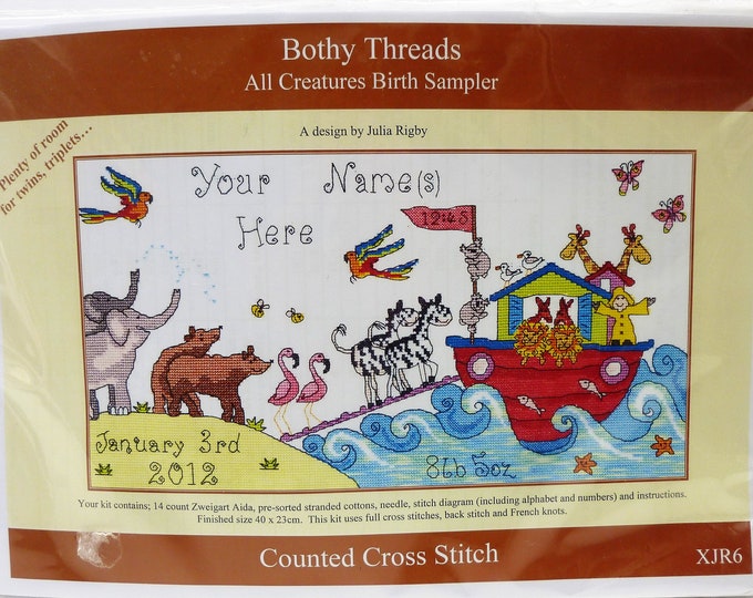 Noah's Ark Birth Sampler Counted Cross Stitch Kit From Bothy Threads