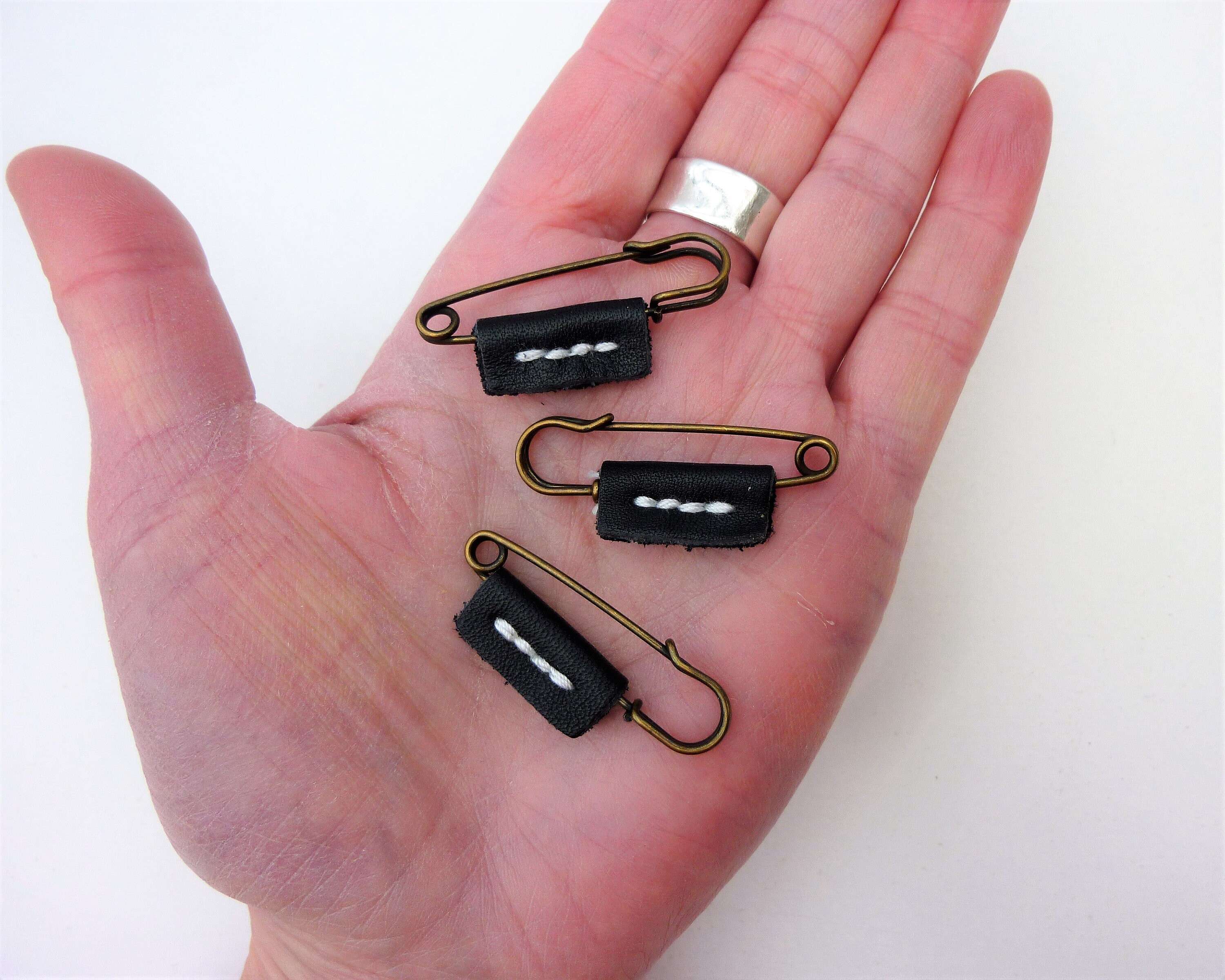 Leather Safety Pins Pack of 3 Decorative Embellishment for Etsy UK