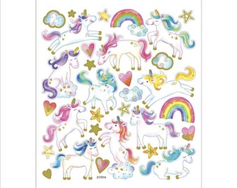 Unicorn stickers sheet with gold metallic embellishment