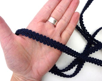 Dark Navy Blue Upholstery Trim Gimp Braid: 12mm Scrolled Lampshade Furniture Embellishment