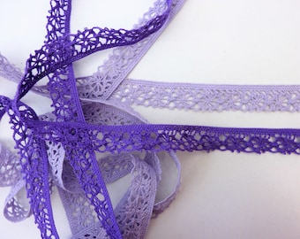 Adorno de encaje tejido color lila morado, trenza de borde estrecho de 16 mm (5/8 pulgadas)
