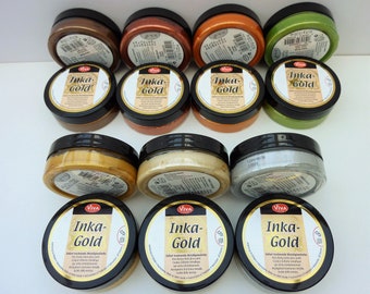 Gilding wax, Inka Gold metallic paint by Viva Decor 50ml, for clay pottery wood Christmas crafts