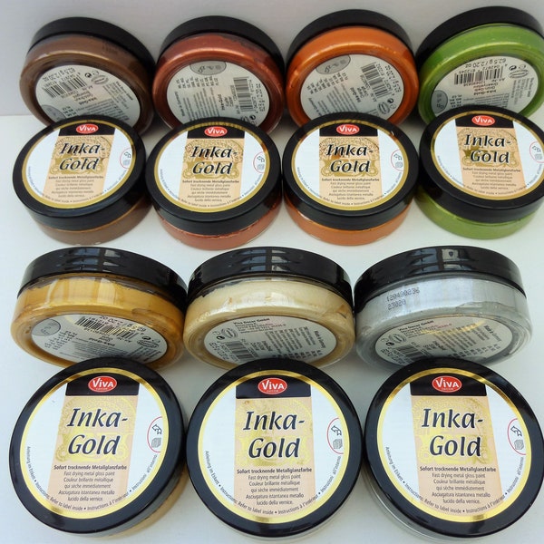Gilding wax, Inka Gold metallic paint by Viva Decor 50ml, for clay pottery wood Christmas crafts