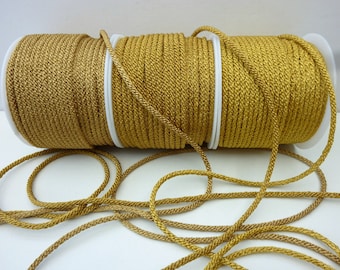 Gold lacing cord, 4mm diameter braided trim for soft furnishings, upholstery, bridal wear, home decor