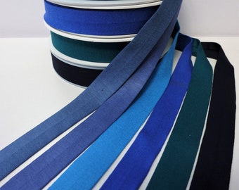 Blue jersey bias binding navy teal royal light dark, soft stretch bias tape, single fold, 20mm 25/32 inch