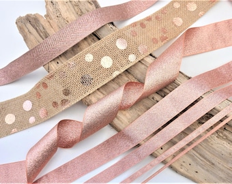 Rose gold ribbon trim, lame ribbon, metallic ribbon, hessian burlap trim, sparkly wedding ribbon trim, Berisfords lame