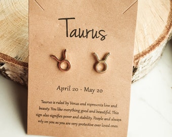 minimalist earrings earrings zodiac sign Taurus with gift card