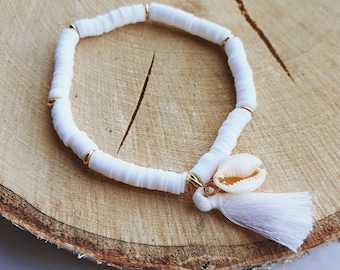 Kauri shell bracelet beaded bracelet with tassel