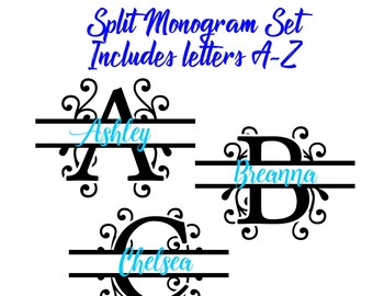 Split Monogram Letters A-Z Svg, Fancy Swirl Font Svg, Cricut Svg designs, Svg cutting files, Svg file for Silhouette, Instant Download
