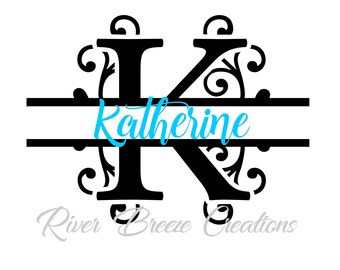Split Monogram Letter K Svg, Fancy Swirl Font Svg, Cricut Svg designs, Svg cutting files, Svg file for Silhouette, Instant Download