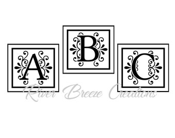 Fancy Swirl Font Svg Square Frame Svg A To Z Monogram Letters Svg Svg Cutting Files Svg File For Cricut And Silhouette Instant Download 25049 Free Svg Fonts High Quality For