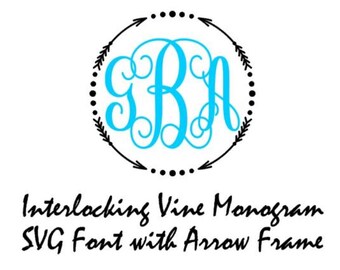 Monogram Font Svg, Silhouette Svg, Cricut Arrow Circle Frame Svg, Svg cutting files, Svg file for Silhouette, Instant Download