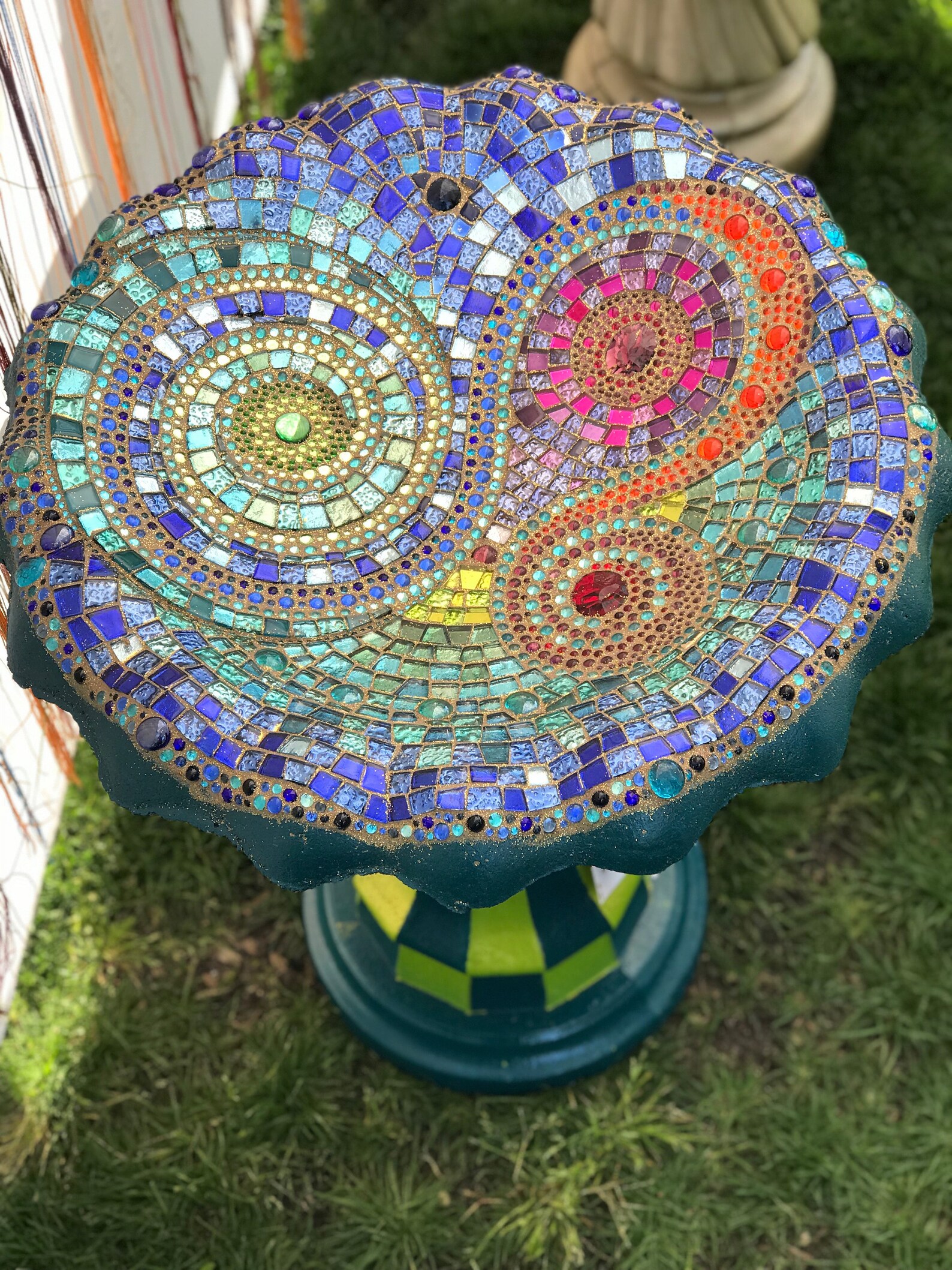 Mosaic glass bird bath 5 Etsy