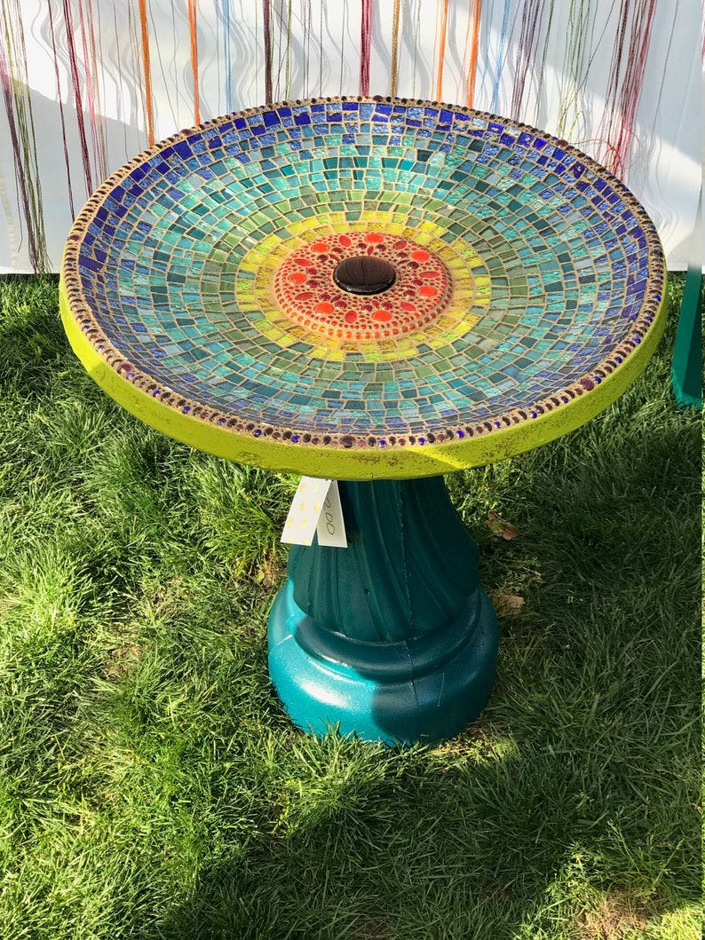 Mosaic glass bird bath 6 Etsy