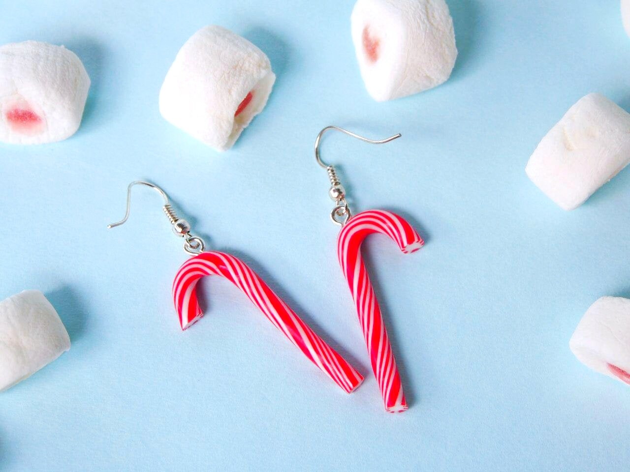 Candy cane earrings christmas earrings food earrings Etsy