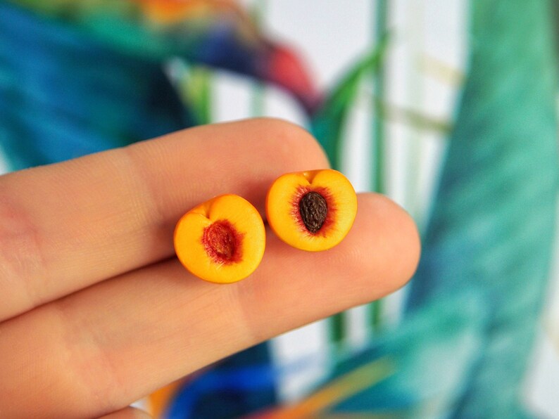 Peach earrings food earrings fruit earrings polymer clay Etsy